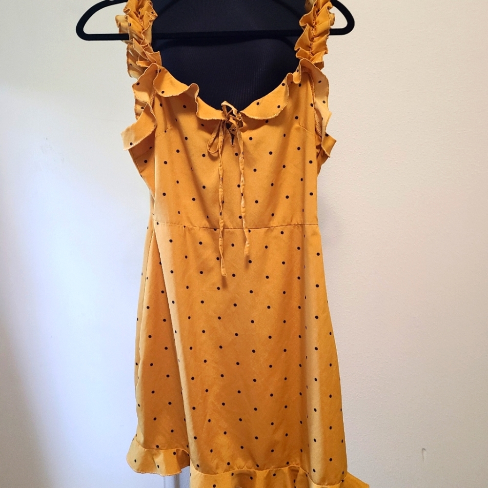 Jeuvre yellow polka dot and ruffle silk dress